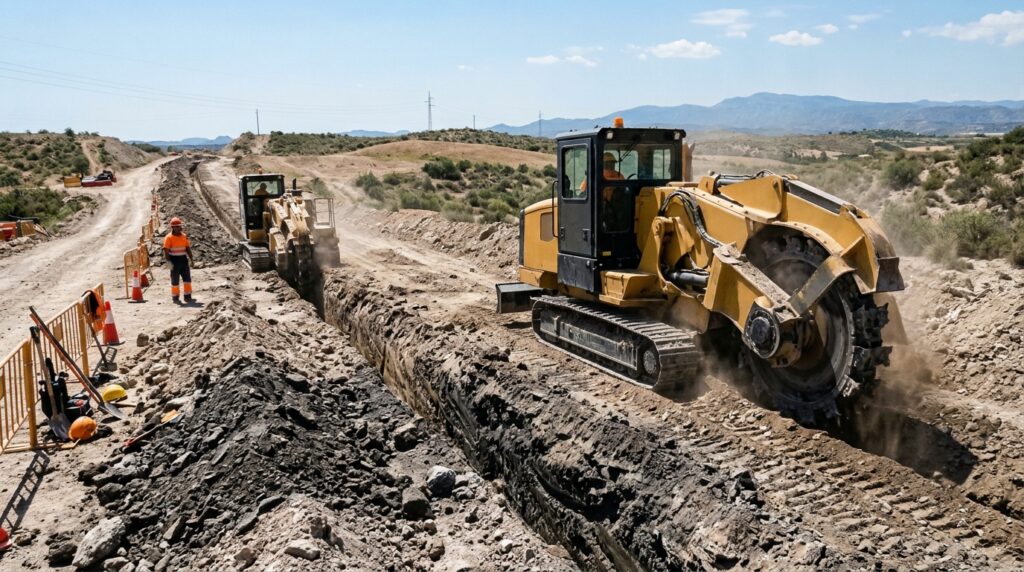 Excavación de zanjas con zanjadora